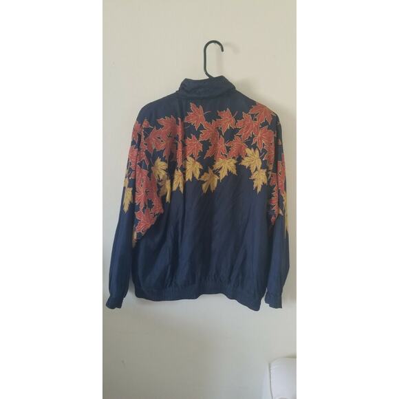 Vintage One-of-a-Kind Autumn Leaves Silk Bomber Jacket size M - Picture 6 of 9